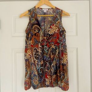 VENUS paisley cold shoulder banded waist long sleeve blouse. NWOT small